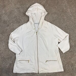 Zenergy by Chicos White Crochet Lace Trim Zip Up Hoodie Jacket Size 3 XL